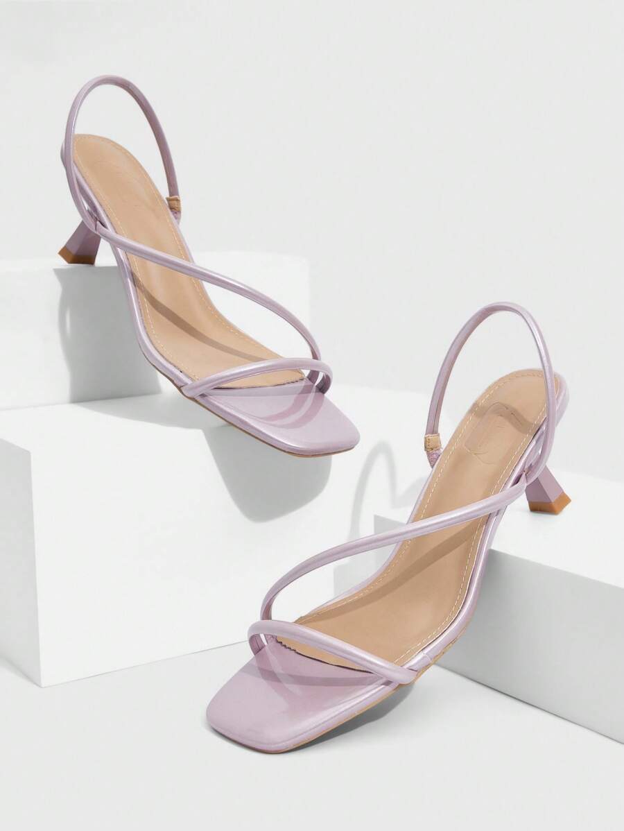CUCCOO SZL Sandalias de mujer con tiras delgadas, estilo sexy, talón bajo y punta cuadrada, color morado, fáciles de usar, adecuadas para ir al trabajo, citas, fiestas, vacaciones y el Día de San Valentín - Púrpura malva - Ver 1