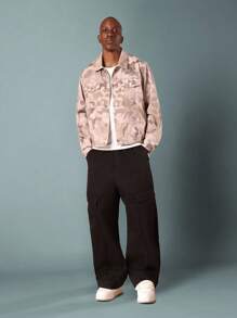 SUMWON 优质卡车司机夹克沙漠迷彩图案军装风格纽扣前牛仔棉质休闲外套带胸袋秋季街头时尚 - 卡其色 - 查看 5