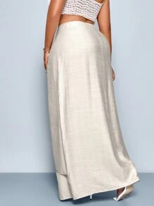 SOLERSUN 加大码女装 Faii 和冬季茧形裹身设计半裙杏色双层吊带半裙度假简约优雅古着风格端庄半裙约会购物 - 杏色 - 查看 2