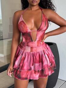 Alexandranx Women's Retro Tie-Dye Pattern V-Neck Backless Tie-Up Ruffle Hem Bodycon Mini Dress, Suitable For Party, Sexy Date, Afternoon Tea, Street, Vacation, Music Festivals, Beach, Summer Outfit,Summer Dresses,Sun Dress
Spring Clothes - Multicolor - View 3
