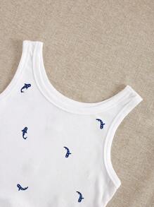 INAWLY Camiseta de tirantes ajustada para mujer con diseño bordado de ballena - Blanco - Ver 4