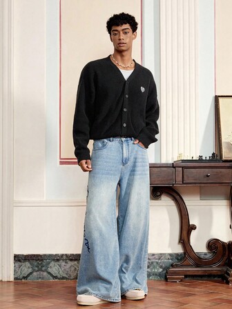 SWAVVY Chaqueta de punto de manga larga con un solo botonadura y estampado de corazón, estilo grunge para otoño e invierno