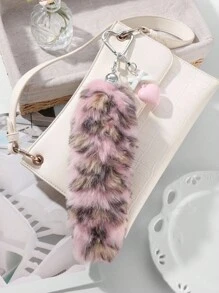 ROMWE Grunge Punk 1 件别致复古亚克力蝴蝶结、心形、毛绒豹尾 DIY 钥匙扣包饰，时尚高品质礼物，适合女性、女孩、日常穿着、节日 - 粉色 - 查看 6