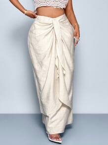 SOLERSUN 加大码女装 Faii 和冬季茧形裹身设计半裙杏色双层吊带半裙度假简约优雅古着风格端庄半裙约会购物 - 杏色 - 查看 3