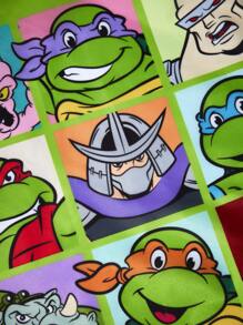 TEENAGE MUTANT NINJA TURTLES | SHEIN 1 件卡通人物印花涤纶可折叠购物袋、手提袋，配有带珠链的小储物袋，可挂在包上，莱昂纳多、拉斐尔、米开朗基罗、多纳泰罗 - 綠色 - 查看 3