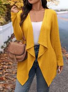 SHEIN LUNE Áo khoác len cardigan dài thiết kế cổ bất đối xứng thời trang mùa đông cỡ lớn cho đi chơi và đi làm, quần áo mùa thu cho phụ nữ mùa thu - Màu vàng - Xem 5