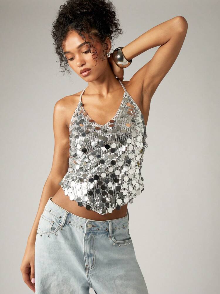 Glamorous Sequin Halter Cami Top