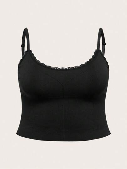 SHEIN 1 قطعة ملابس علوية كامي بدون حمالات مع تطريز دانتيل مقاس كبير للسيدات