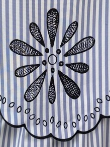 Weeklong Plus Size Vacation Casual Striped Shirt & Skirt 2 Pieces Set - Blue and White - View 4