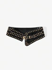 MUSERA Embellished Studded PU Belt Edgy Fun For Festival - Black - View 3