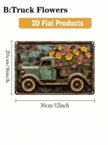 SHEIN 1 pezzo Insegna metallica vintage in alluminio, insegna in metallo vintage con il motivo del camion e dei fiori, decorazione da parete, decorazione da parete vintage per garage, caffè, bar, club, soggiorno, ottimo regalo