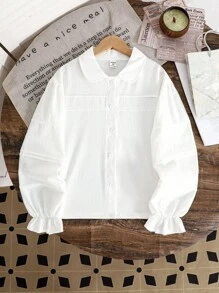 Girls' Sweet & Cute Peter Pan Collar Loose Blouse - White - View 8