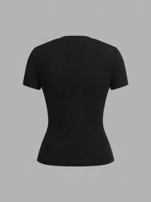SHEIN EZwear 2 件黑色休闲简约圆领短袖基本款 T 恤，适合春夏季 - 黑色 - 查看 7