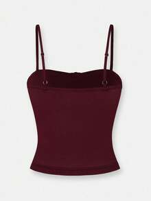 Maija Red Hollow Out Waist Fitted Women's Camisole With 3D Rose Flower Decor, Elegant Body-Flattering For Casual, Holiday, Party, Versatile, Spring/Summer