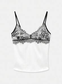 Maija 黑白蕾丝拼接吊带背心，舒适亲肤，优雅百搭，适合复活节、音乐节、毕业早午餐等各种场合，是秋季优雅上衣的理想之选。 - 黑與白 - 查看 6