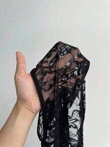 SHEIN EZwear Plus Size Women Sexy Elegant Lace Sleeveless Top Halloween New Year, Club Party Night Black - Black - View 6