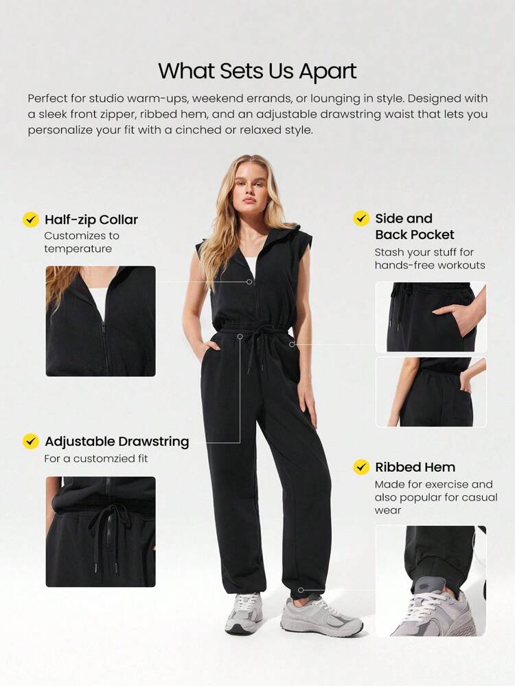 24インチ 毎日着られるテリー地 グロー ヒーロー ソフト 吸汗速乾 フロントジップ 調整可能な絞り紐ウエスト バックポケット リブ裾 パーカー ジャンプスーツ