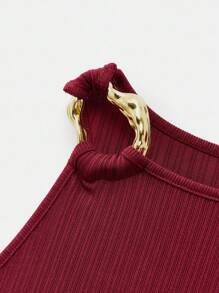 Maija Red Metal Decor Sleeveless Round Neck Fitted Women Tank Top, Minimalist Fashionable Sophisticated Urban Style, Essential Versatile Piece For Autumn/Winter, Halloween - Red - View 10