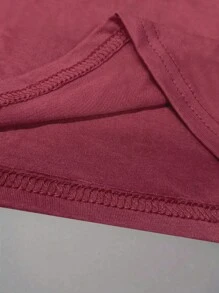 INAWLY Letter Print Casual Round Neck Short Sleeve T-Shirt, Summer - Redwood - View 4