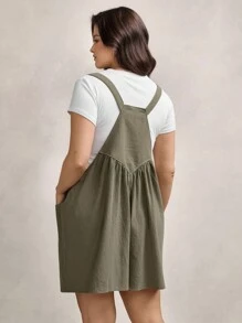 Zelara 加大码纯色连体衣，带两个口袋 - 軍綠色 - 查看 4