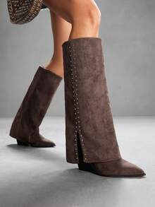 CUCCOO SZL 女士时尚复古高跟过膝长靴 - 咖啡棕 - 查看 1