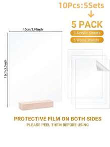 10 件透明矩形亚克力卡，带木质底座，婚礼派对宾客名单座位卡，空白亚克力板用于座位标志，适用于婚礼、宴会、派对、办公室情人节、情人节婚礼、生日、复活节、婚礼用品、派对礼品、派对用品、派对用品、装饰品、万圣节装饰、学校用品