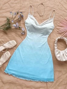 Soleia Váy ngắn cổ xếp ly dây mảnh màu gradient dành cho nữ, phù hợp đi biển, phong cách miền Tây, lễ hội âm nhạc, trang phục nghỉ hè, phong cách Bohemian - Nhiều màu - Xem 5