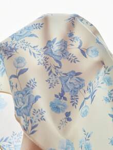 Sparklyn 2 件套花卉印花 A 字长裙，优雅，少女夏季泡泡袖，珍珠装饰领，简约风格 - 淺藍色 - 查看 5