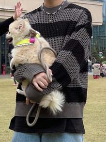 DAZY 男士圆领长袖拼色毛衣，秋季 - 灰色 - 查看 5