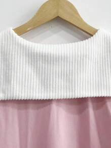 Franclia Women's Elegant Contrast Color Single-Breasted Lapel Long Sleeve T-Shirt Fall Cloth For Women