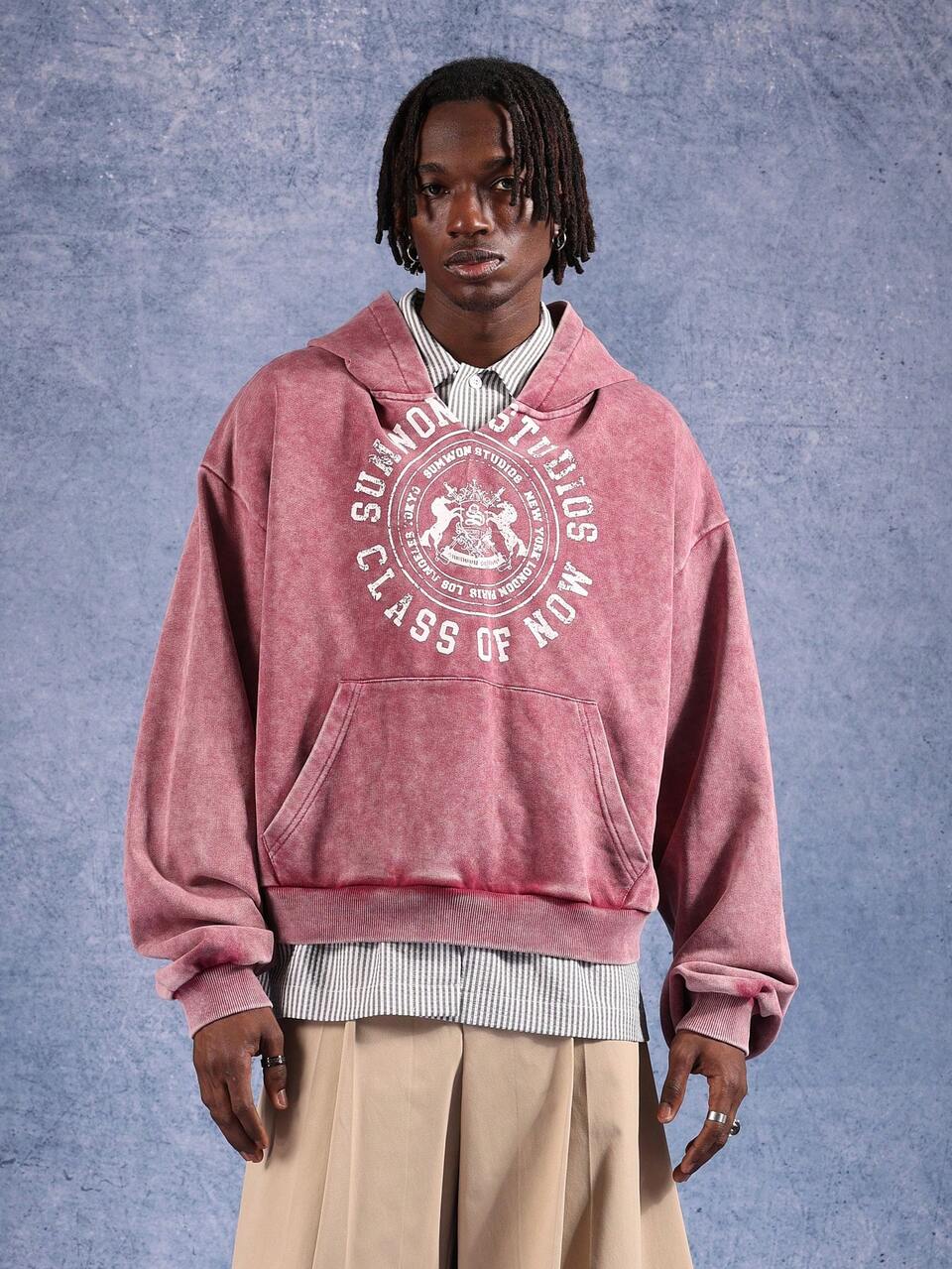Velour Pullover Hoodie With Varsity Logo Print