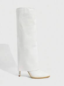 CUCCOO SZL Botas altas de tacón fino y puntera afilada Cuccoo, botas de montar sexys para mujer - Blanco - Ver 10