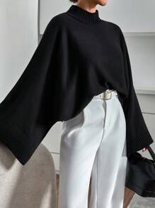 EURMUSE Áo len dệt kim tay cánh dơi màu đen sang trọng với kiểu dáng rộng rãi thoải mái và phong cách tối giản thanh lịch dễ dàng - màu đen - Xem 5