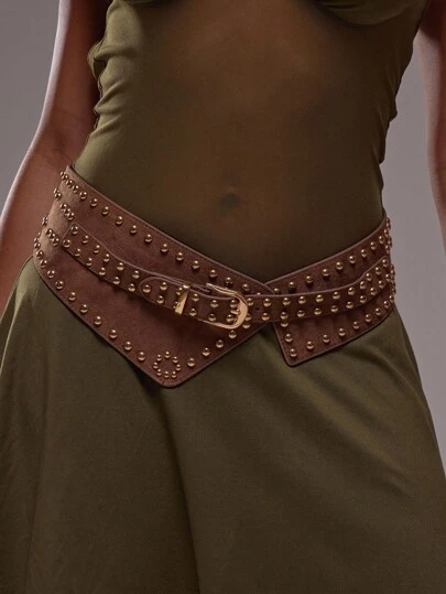 MUSERA Cinturón de PU con tachuelas y adornos, divertido y con estilo para festivales