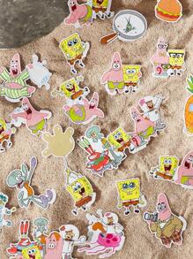 SpongeBob SquarePants | SHEIN 103张卡通图案贴纸套装，适合学生、青少年、男女，可用于笔记本、日记本、手工艺品等物品。也可用于滑板、笔记本电脑和行李箱的个性化装饰。可移除背胶，易于撕除不留残胶，包含章鱼哥、蟹老板、珊迪等卡通人物。 - 彩色 - 查看 2