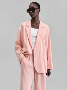 Ontre Trang phục chuyển mùa thu mới cho nữ năm 2025, trang phục công sở trường học phong cách nông thôn thập niên 2000, áo khoác vest dài tay đơn giản màu trơn - Hồng - Xem 2