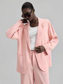 Ontre Trang phục chuyển mùa thu mới cho nữ năm 2025, trang phục công sở trường học phong cách nông thôn thập niên 2000, áo khoác vest dài tay đơn giản màu trơn - Hồng - Xem 5