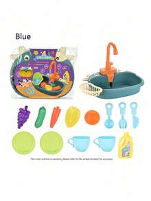 1个迷你儿童厨房水槽玩具，带电子洗碗机声光效果，包含过家家餐具、切菜配件，适合幼儿、儿童、男孩、女孩在浴室、泳池、室内外进行角色扮演，益智玩具，圣诞节生日礼物（需自备电池）