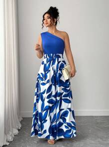 Elenzga Bộ đồ liền thân ống rộng không tay in họa tiết cây cảnh cỡ lớn dành cho nữ - Nhiều màu - Xem 4