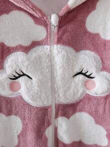 Girls' Cute Cloud Pattern Long Sleeve Hooded Jumpsuit, Comfortable & Soft Loungewear Cute Pajamas Fall Winter - Pink - View 3