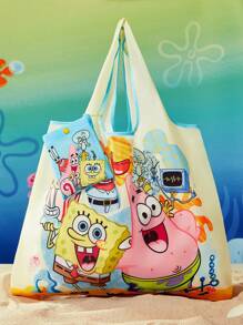 SpongeBob SquarePants | SHEIN 1 chiếc Túi mua sắm gấp gọn in hình nhân vật hoạt hình dễ thương, Túi tote, Được trang bị túi đựng đồ nhỏ có dây xích hạt, Có thể treo trên túi, Xúc tu mực, Eugene H. Krabs, Sandy Cheeks - Nhiều màu - Xem 2