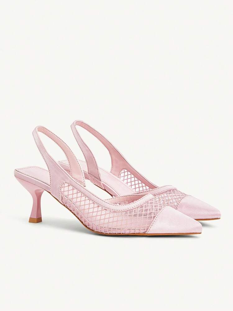 CUCCOO CHICEST Women's Pointed Toe Stiletto Heel Mid-Heel Shoes, Elegant Sweet Romantic Minimalist Fashion Comfortable Shallow Pink Mesh Faux Leather Mesh Slip-On High Heels, Suitable For Afternoon Tea, Date, Party, Work, Formal Occasions, Versatile, Valentine's Day