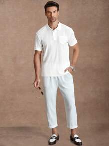 Manfinity Homme 夏季男士翻领提花针织短袖Polo衫，纹理罗纹图案面料，适合休闲外出、朋友聚会、轻松周末，人气百搭单品，男士高端纹理几何针织提花撞色短袖Polo衫，适合日常休闲、度假、通勤，男士纹理Polo衫，日常通勤、旅行、度假、外出的百搭单品