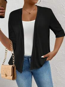 Elenzga Plus Size Women Knit Open Front Black Cardigan, For Woman - Black - View 1