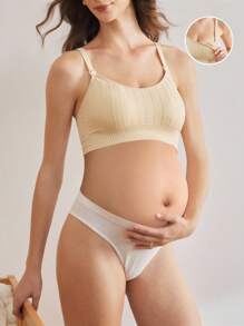 Moonlight&Mama Maternity Minimalist Solid Color Textured Fabric Nursing Bra - Apricot - View 1
