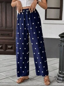 Chiquease Women's Loose Casual Embroidered Pleated Long Pants, Summer Casual Spring For University Fall - Navy Blue - View 3