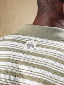 SUMWON Oversized Passform gestreiftes Poloshirt mit klassischem langem Knopfleistendesign, locker, retro, lässig, Wochenende, minimalistisch, atmungsaktiv, moderner urbaner Streetwear - Grün - Übersicht 6