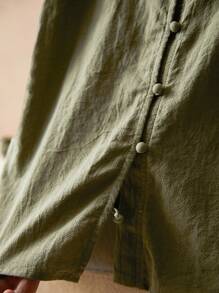 Elaquor 大码花卉印花长袖衬衫 - 軍綠色 - 查看 7