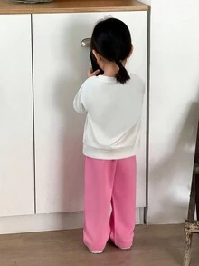 女婴日常休闲蝴蝶结印花圆领运动衫和裤子套装 - 彩色 - 查看 2