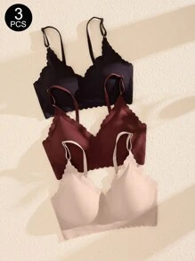 3件套女士纯色贝壳边无缝文胸